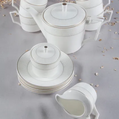 Royal Classic Ceramic Tea Set - Porcelain White with Gold Rim