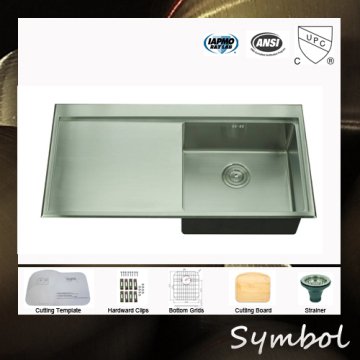 Single Bowl Satin Handmade Stainless Steel Sink With Board