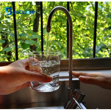 Senore della famiglia Bere acqua bolla rubinetto