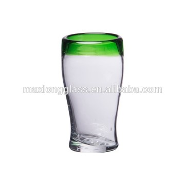 Handmade Rustic high ball Glass with green rim, 500ml
