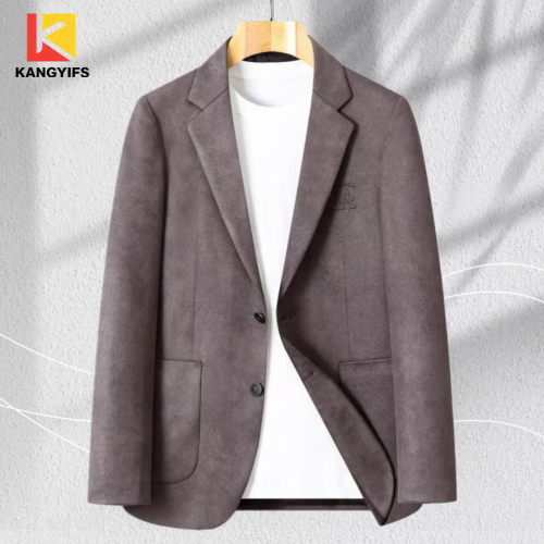 Manteau décontracté en daim à texture subtile en marron clair