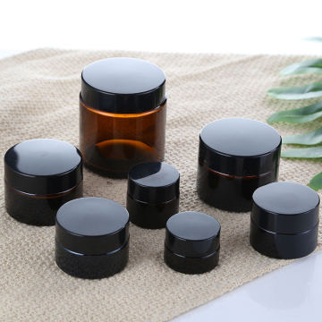 5G Amber Glass Jar with Black Lid - Small Empty Cosmetic Jar