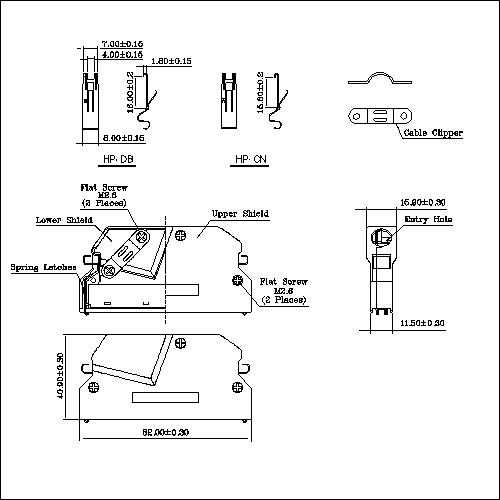 1.27mm Series Shielded Backshell Kits 100P Angled Exit With Spring Latchs HPMCR01-100XS