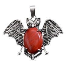 Red Jasper 13X18mm Cabs Antique Silver Alloy Antique Silver Alloy Bat Pendant for DIY Making Jewelry