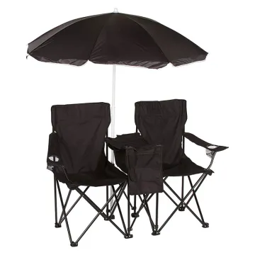 2-Person Folding Beach Camping Chair with Cooler, Table, and Canopy - Cheap Umbrella Sunshade