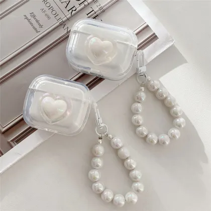 Laser Pearl Heart Earphone Case for AirPods 2/3 Pro - Charging Box Protect Cover with Keychain