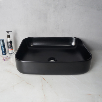 Black Shiny Rectangular Ceramic Counter Top Sink - European Quality