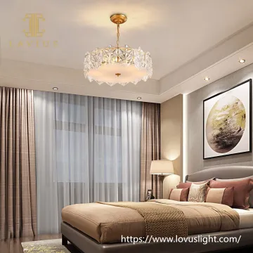 Unique modern design hexagon crystal pendant light Gold brass crystal chandelier for living room bedroom