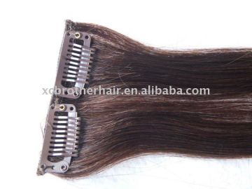 Superior quality brown clip in human hair extensions