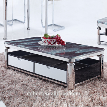 foshan cheap living furniture marble top stainless steel coffee center tableB2193