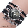 Pulsera de cuero trenzado con logo abovedada de cristal de Stark Wolf de Game of Thrones