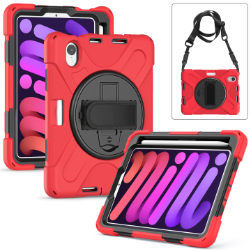 Shockproof Rugged Cover for iPad Mini 6 (2021) - Protective Case with 360° Swivel Stand, Handle, Strap, and Pen Holder