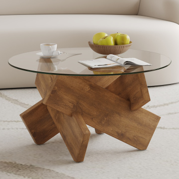 Modern Circular Glass Coffee Table with MDF Legs