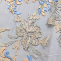 Orange Blue Flat Lace Embroidery Fabric