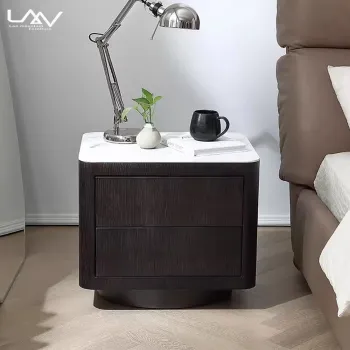 Nordic Design Vintage Wooden Frame Marble Square Nightstand