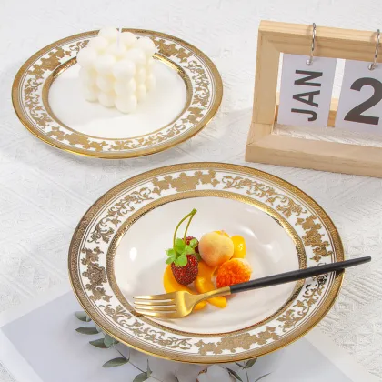 Luxury Wholesale Ceramic Tableware: 56pc Set Bone China Gold Wedding Dinnerware Plates