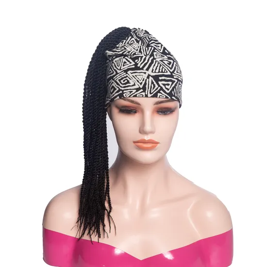 HeadBand Wig Black Braided Wigs New Style Black and White Pattern Turban Omber Glueless for Black And White Women Synthetic Hair