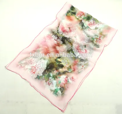 Customize printed chiffion scarf for lady 100% silk scarf