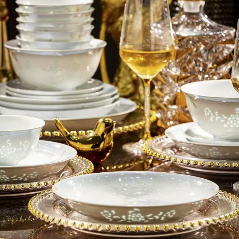 Luxury Asian Tableware Set with Floral Design and Gold Accents