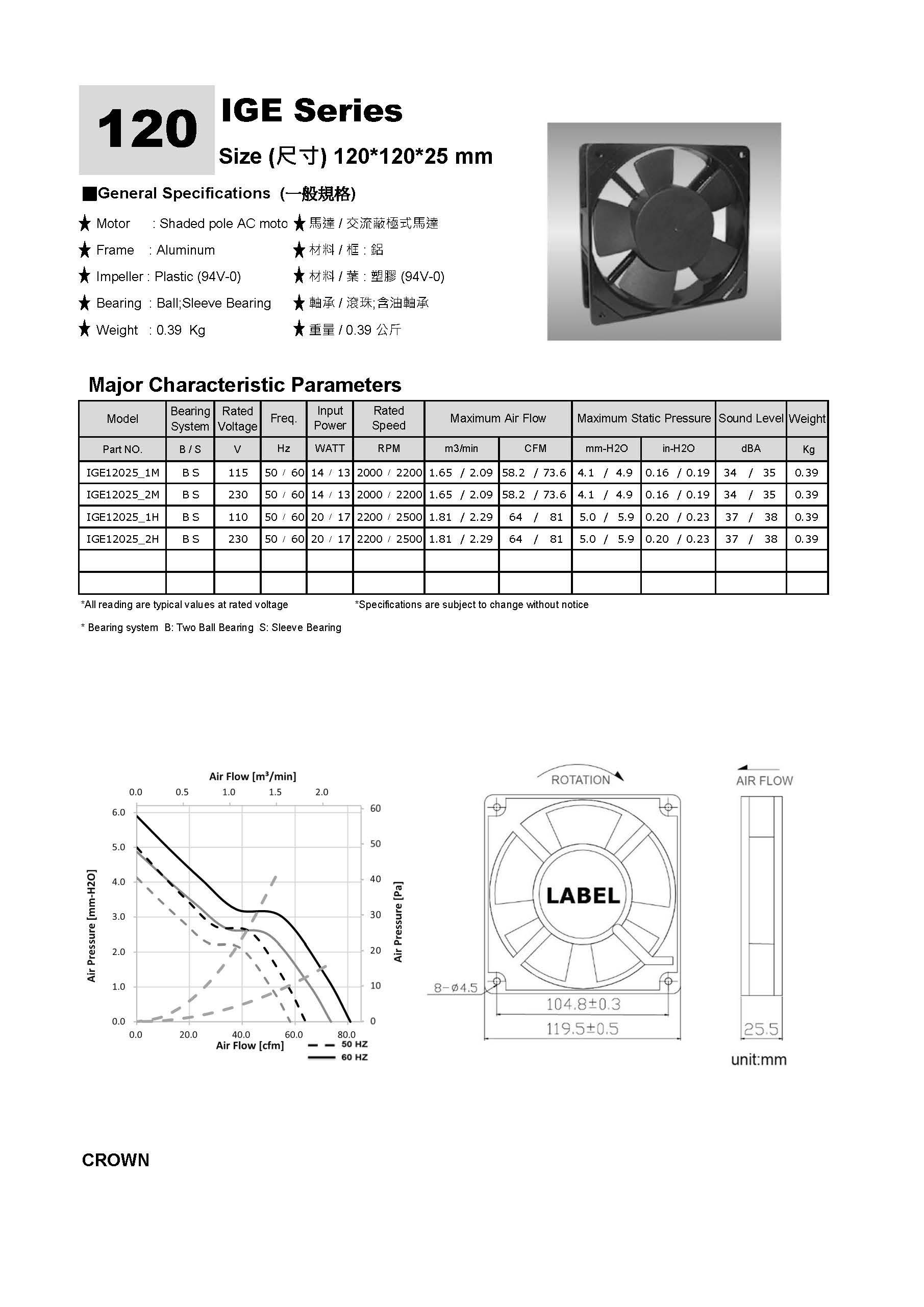 12025 Ac Axial Fan Cooling Fan