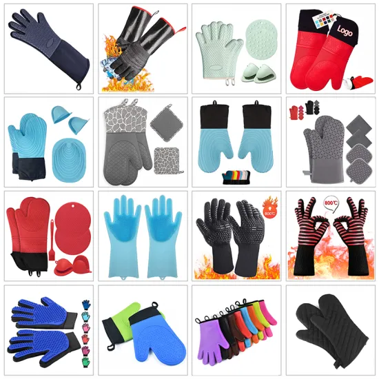 Custom Logo Cooking Baking BBQ Grill Microwave Waterproof Heat-Insulation Kitchen Gloves Extra Long Cotton Silicone Oven Mitts
