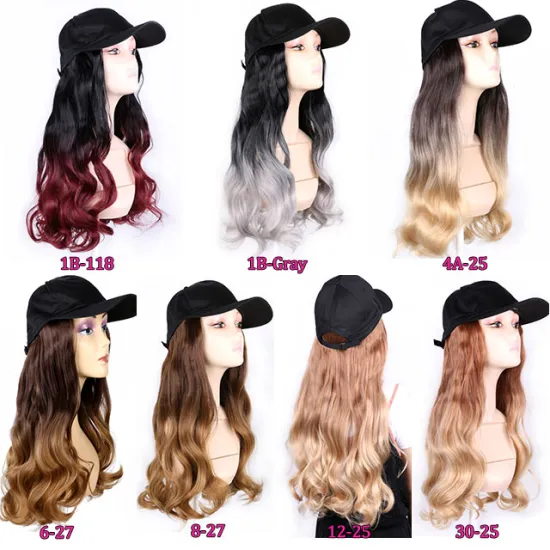 Women Cap Wig Color Long Straight Hair Curly One-piece Baseball Hat Wigs Cosplay Party  Blonde Wig Hat