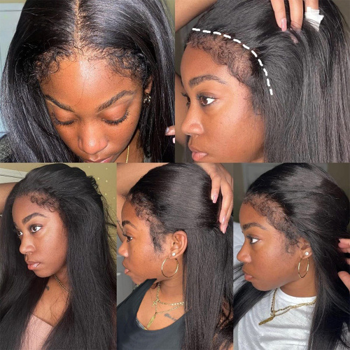 Kinky Straight 4c Edges Lace Front Wigs