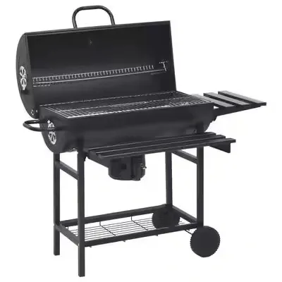 Restaurant Barbecue Barrel Oil Drum Barbeque Grill Charcoal Trolley BBQ Barbecue Smoker Grill with Side Table