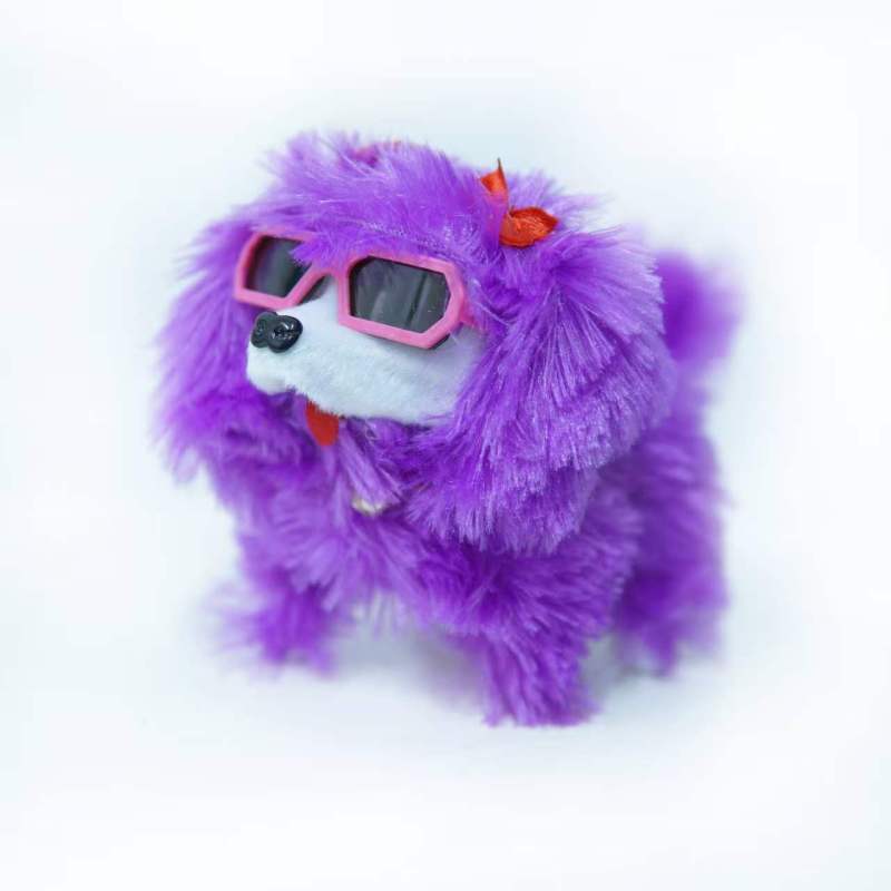Sunglass Bow Long‑Hair Dog Plush Toy