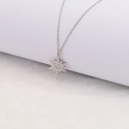 S925 Sterling Silver Inlaid Stones Star Pendant Fashionable