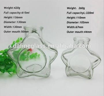 600ml and 300ml Custom made star shape glass wishing bottles, glass candy bottle