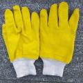 Guantes de látex de algodón amarillo con forro de muñeca de punto