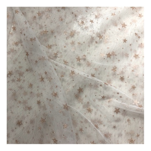 Flat Embroidery Wedding Fabric Shiny 100% Polyester Glitter Tulle Mesh Dress Fabric Manufactory