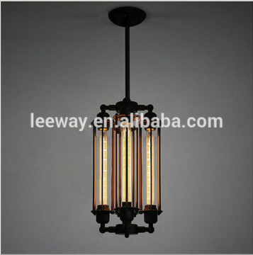 4 head iIndustrial black long cylindrical pendant lamp wrought iron chandeliers vintage edison style light bulbs