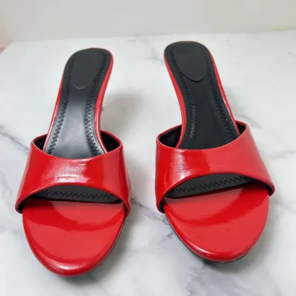 Red High Heeled Slippers for Women, Size 42: Summer 2024 Fashion Footwear