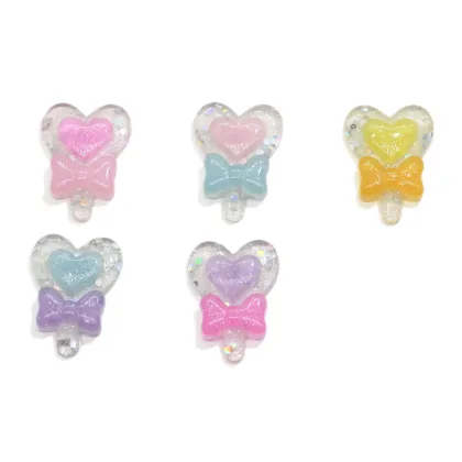 Glitter Heart Shaped Lollipop Resin Beads Kawaii Magic Sticks Diy Art Decor Hairpin Ornament Craft Pendant Jewelry Accessories