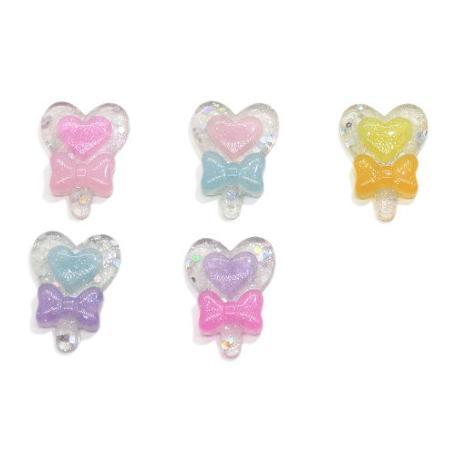 Yiwu Factory Resin Heart Shape Lollipop Tiny Glitter Magic Stick dla dziewczynek Akcesoria do wyrobu biżuterii