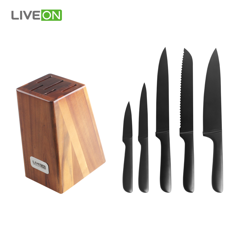 Juego de Bloques de Cuchillos de Madera para Cocina 5pcs