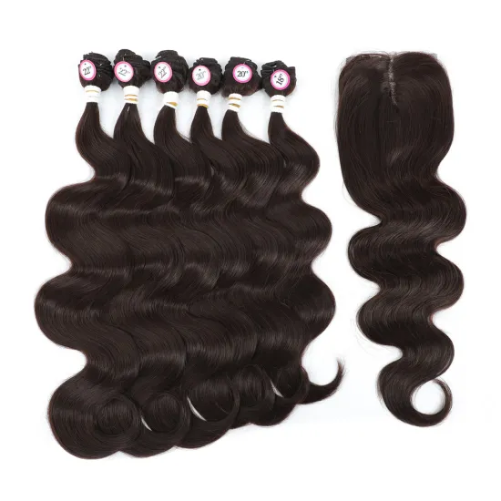 X-TRESS SPOT 4# Body Wave Full Head/Pack With Lace Front Closure Synthetic Hair Extension Women Heat Resistant Fiber Hair Bundle