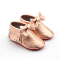 Soft Leather Baby Girl Moccasins with Bow