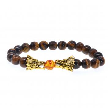 Men Dragon Beads Tiger's Eye Charms Stretch Bracelet