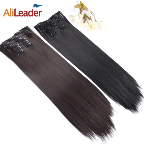 AliLeader Best Quality Wholesale Clip In Hair, 6Pcs/Set 22 Inch Silky Straight Synthetic Clip In Hairpiece Extension