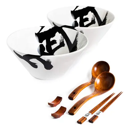 Ceramic Japanese Ramen Bowl Set with Accessories