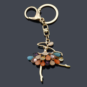 Dancing ladies' designer colorful opal stones chic wholesale fancy keychain, OEM/ODM/small welcome