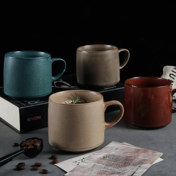 Vintage Eco-Friendly Customized Ceramic Cup with Reactive Glaze - 450ml Coffee Mug with Grip Handle