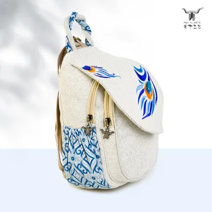 Polyester-cotton Peacock Feather Embroidered Backpack