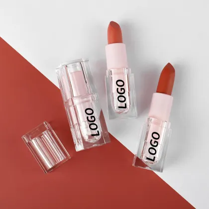 Custom Private Label Vegan Lipstick: Personalized Brown Creamy Lip Makeup in Clear Tube