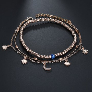 Summer new European and American Anklet chain multi story women Beaded stars moon chain women