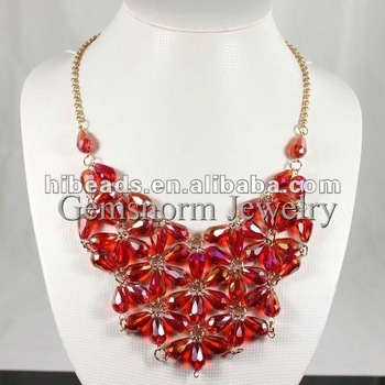 Fashion Summer Crystal Bib Necklace Charms Teardrop Crystal Beads Jewelry 12 Colors GS016