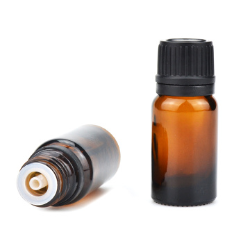atacado vazio 15ml 10ml Amber Essential Oil Glass Bottle com tampa preta